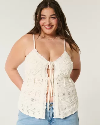 Crochet-Style Tie-Front Sweater Tank,Crochet-Style Tie-Front Sweater Tank Crochet-Style Tie-Front Sweater Tank,Crochet-Style Tie-Front Sweater Tank