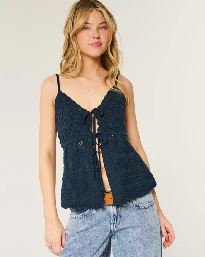 Crochet-Style Tie-Front Sweater Tank,Crochet-Style Tie-Front Sweater Tank Crochet-Style Tie-Front Sweater Tank,Crochet-Style Tie-Front Sweater Tank