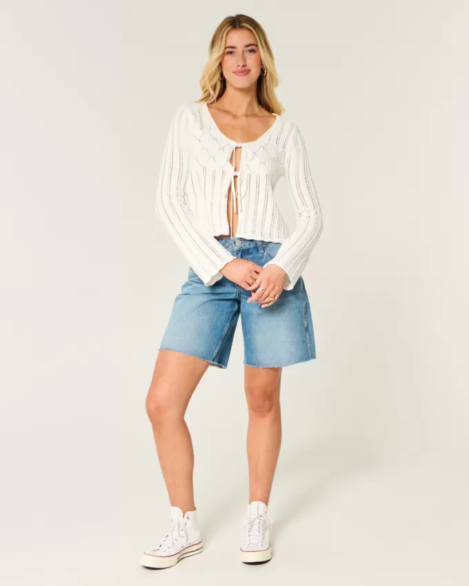 Crochet-Style Tie-Front Textured Sweater,Crochet-Style Tie-Front Textured Sweater Crochet-Style Tie-Front Textured Sweater,Crochet-Style Tie-Front Textured Sweater