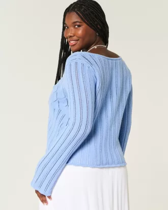 Crochet-Style Tie-Front Textured Sweater,Crochet-Style Tie-Front Textured Sweater Crochet-Style Tie-Front Textured Sweater,Crochet-Style Tie-Front Textured Sweater