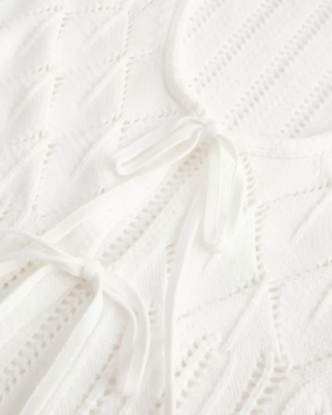 Crochet-Style Tie-Front Textured Sweater,Crochet-Style Tie-Front Textured Sweater Crochet-Style Tie-Front Textured Sweater,Crochet-Style Tie-Front Textured Sweater