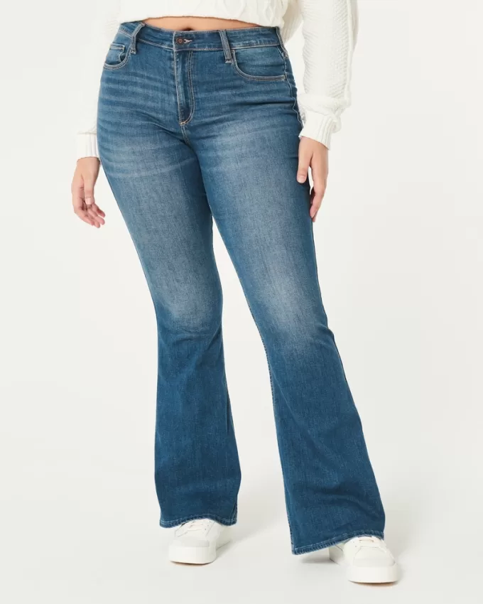 Curvy High-Rise Medium Wash Flare Jeans,Curvy High-Rise Medium Wash Flare Jeans