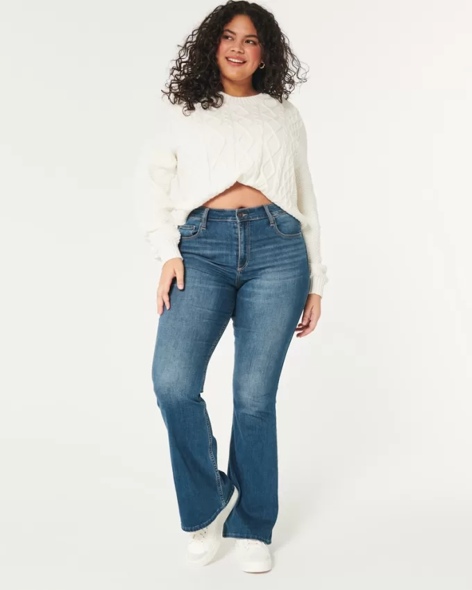 Curvy High-Rise Medium Wash Flare Jeans,Curvy High-Rise Medium Wash Flare Jeans