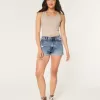 Curvy High-Rise Ripped Dark Wash Denim Shorts 3″,Curvy High-Rise Ripped Dark Wash Denim Shorts 3″
