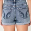 Curvy High-Rise Ripped Dark Wash Denim Shorts 3″,Curvy High-Rise Ripped Dark Wash Denim Shorts 3″