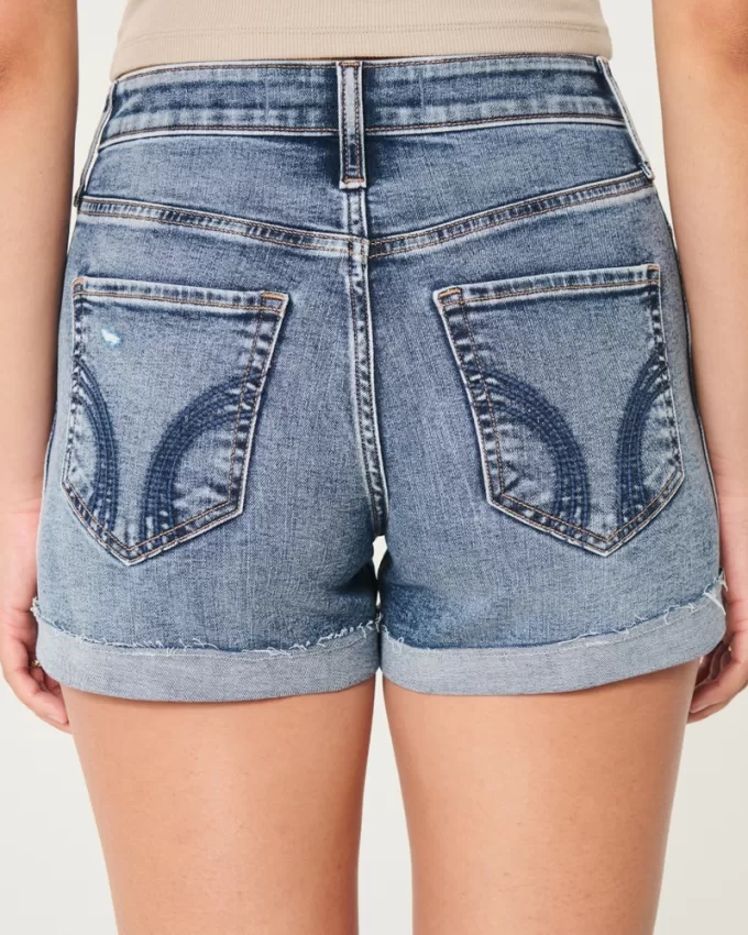 Curvy High-Rise Ripped Dark Wash Denim Shorts 3″,Curvy High-Rise Ripped Dark Wash Denim Shorts 3″