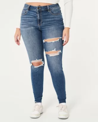 Curvy High-Rise Ripped Dark Wash Super Skinny Jeans,Curvy High-Rise Ripped Dark Wash Super Skinny Jeans