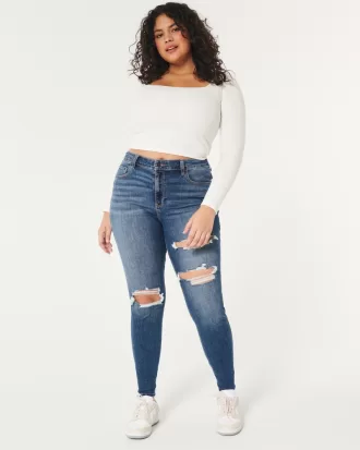 Curvy High-Rise Ripped Dark Wash Super Skinny Jeans,Curvy High-Rise Ripped Dark Wash Super Skinny Jeans