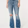Curvy High-Rise Ripped Medium Wash Flare Jeans,Curvy High-Rise Ripped Medium Wash Flare Jeans