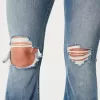Curvy High-Rise Ripped Medium Wash Flare Jeans,Curvy High-Rise Ripped Medium Wash Flare Jeans