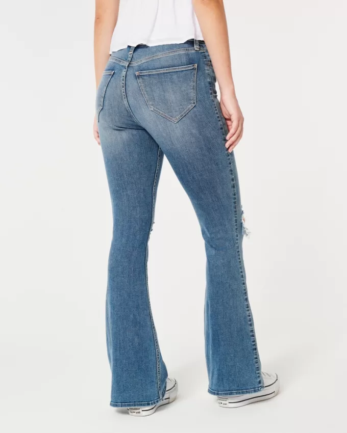 Curvy High-Rise Ripped Medium Wash Flare Jeans,Curvy High-Rise Ripped Medium Wash Flare Jeans