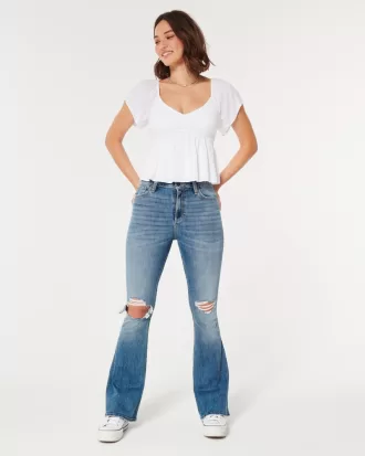 Curvy High-Rise Ripped Medium Wash Flare Jeans,Curvy High-Rise Ripped Medium Wash Flare Jeans