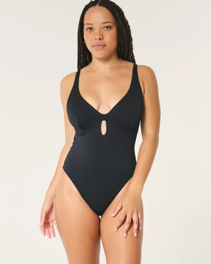 Curvy Ribbed One-Piece Swimsuit,Curvy Ribbed One-Piece Swimsuit