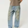 Distressed Greased Medium Wash Baggy Jeans,Distressed Greased Medium Wash Baggy Jeans