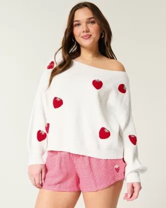 Easy Berry Graphic Off-the-Shoulder Sweater,Easy Berry Graphic Off-the-Shoulder Sweater Easy Berry Graphic Off-the-Shoulder Sweater,Easy Berry Graphic Off-the-Shoulder Sweater