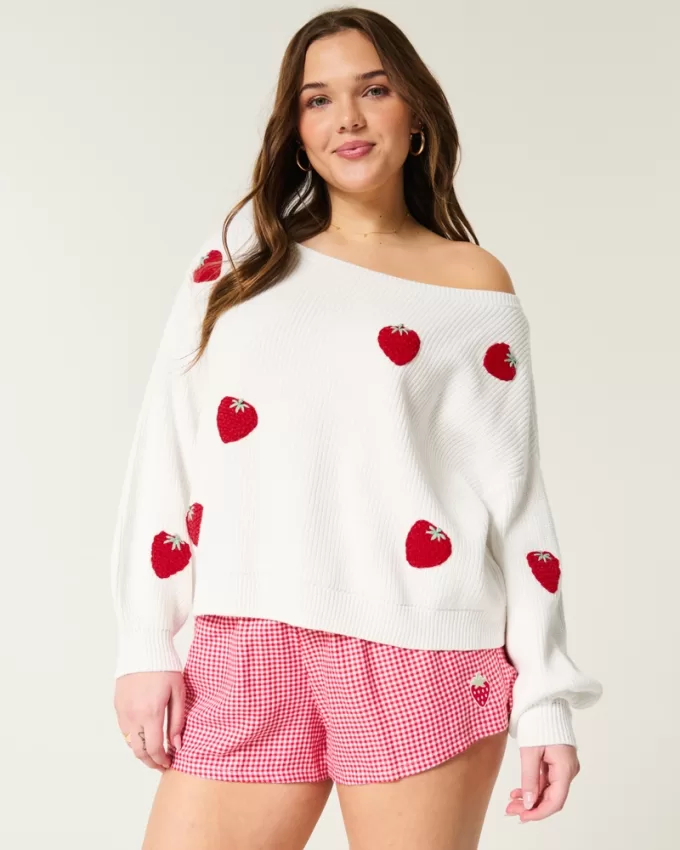 Easy Berry Graphic Off-the-Shoulder Sweater,Easy Berry Graphic Off-the-Shoulder Sweater Easy Berry Graphic Off-the-Shoulder Sweater,Easy Berry Graphic Off-the-Shoulder Sweater