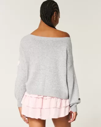 Easy Heart Graphic Off-the-Shoulder Sweater,Easy Heart Graphic Off-the-Shoulder Sweater Easy Heart Graphic Off-the-Shoulder Sweater,Easy Heart Graphic Off-the-Shoulder Sweater