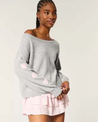 Easy Heart Graphic Off-the-Shoulder Sweater,Easy Heart Graphic Off-the-Shoulder Sweater Easy Heart Graphic Off-the-Shoulder Sweater,Easy Heart Graphic Off-the-Shoulder Sweater