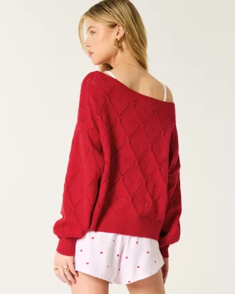 Easy Heart Pattern Off-the-Shoulder Sweater,Easy Heart Pattern Off-the-Shoulder Sweater Easy Heart Pattern Off-the-Shoulder Sweater,Easy Heart Pattern Off-the-Shoulder Sweater