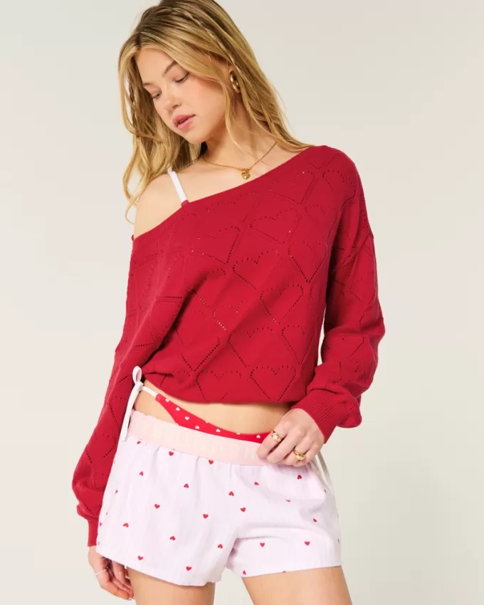 Easy Heart Pattern Off-the-Shoulder Sweater,Easy Heart Pattern Off-the-Shoulder Sweater Easy Heart Pattern Off-the-Shoulder Sweater,Easy Heart Pattern Off-the-Shoulder Sweater