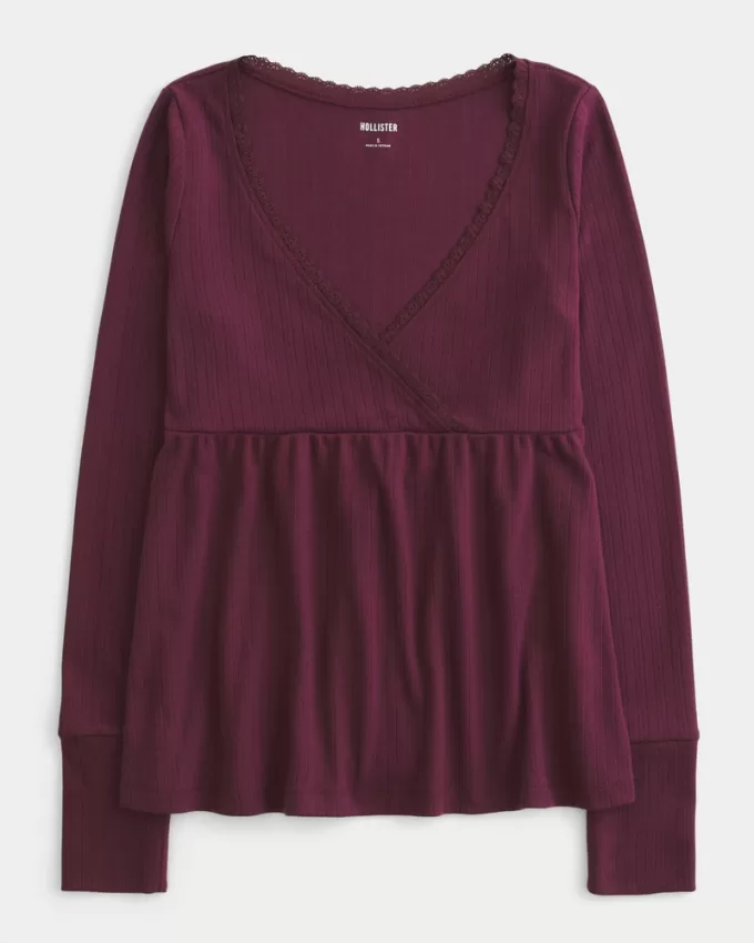 Easy Long-Sleeve Pointelle Babydoll Top,Easy Long-Sleeve Pointelle Babydoll Top Easy Long-Sleeve Pointelle Babydoll Top,Easy Long-Sleeve Pointelle Babydoll Top