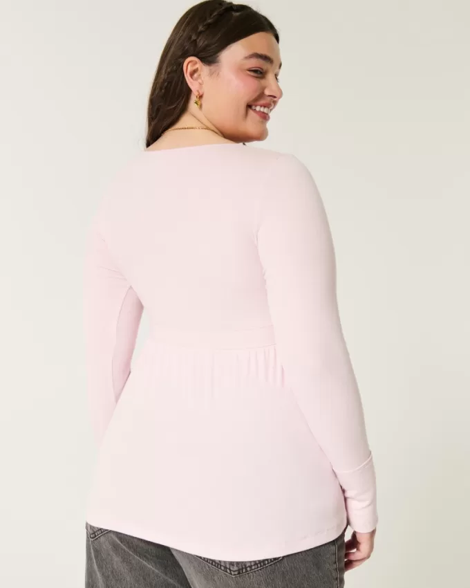 Easy Long-Sleeve Square-Neck Babydoll Top,Easy Long-Sleeve Square-Neck Babydoll Top