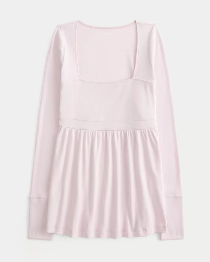 Easy Long-Sleeve Square-Neck Babydoll Top,Easy Long-Sleeve Square-Neck Babydoll Top