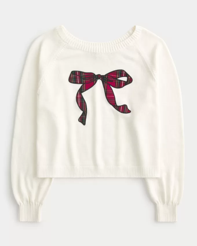 Easy Off-the-Shoulder Bow Graphic Sweater,Easy Off-the-Shoulder Bow Graphic Sweater Easy Off-the-Shoulder Bow Graphic Sweater,Easy Off-the-Shoulder Bow Graphic Sweater