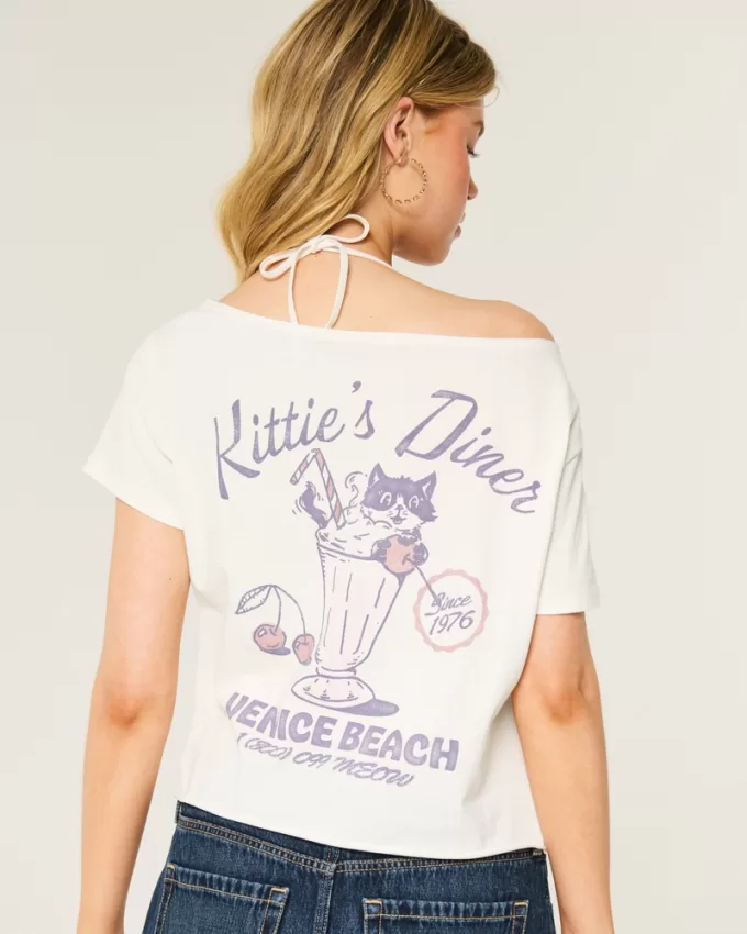 Easy Off-the-Shoulder Kittie’s Diner Graphic Tee,Easy Off-the-Shoulder Kittie’s Diner Graphic Tee