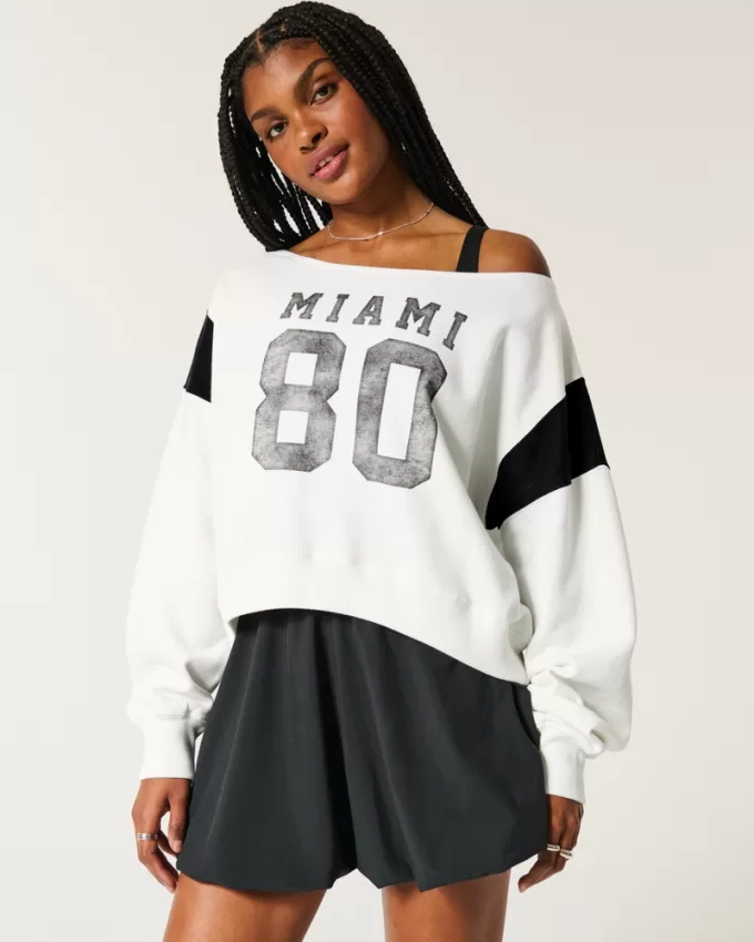 Easy Off-the-Shoulder Miami Graphic Sweatshirt,Easy Off-the-Shoulder Miami Graphic Sweatshirt Easy Off-the-Shoulder Miami Graphic Sweatshirt,Easy Off-the-Shoulder Miami Graphic Sweatshirt