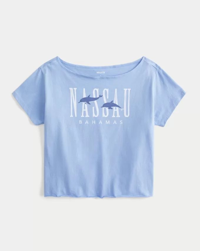 Easy Off-the-Shoulder Nassau Graphic Tee,Easy Off-the-Shoulder Nassau Graphic Tee