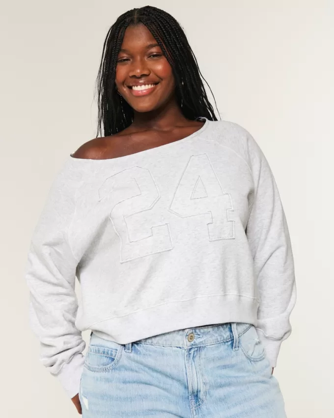 Easy Off-the-Shoulder Number Graphic Sweatshirt,Easy Off-the-Shoulder Number Graphic Sweatshirt Easy Off-the-Shoulder Number Graphic Sweatshirt,Easy Off-the-Shoulder Number Graphic Sweatshirt