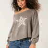 Easy Off-the-Shoulder Star Graphic Sweater,Easy Off-the-Shoulder Star Graphic Sweater Easy Off-the-Shoulder Star Graphic Sweater,Easy Off-the-Shoulder Star Graphic Sweater
