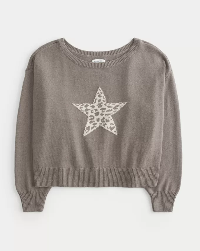 Easy Off-the-Shoulder Star Graphic Sweater,Easy Off-the-Shoulder Star Graphic Sweater Easy Off-the-Shoulder Star Graphic Sweater,Easy Off-the-Shoulder Star Graphic Sweater