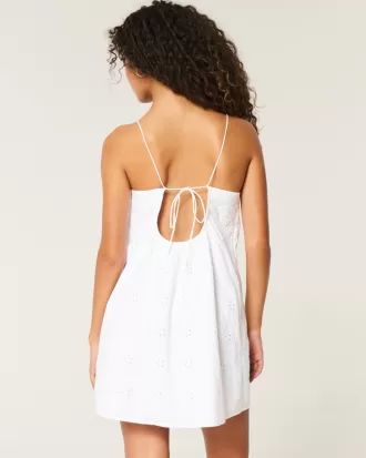 Eyelet Shift Mini Dress,Eyelet Shift Mini Dress