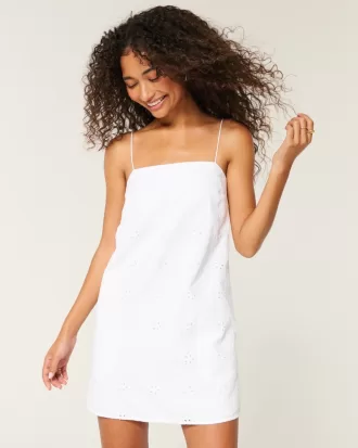 Eyelet Shift Mini Dress,Eyelet Shift Mini Dress