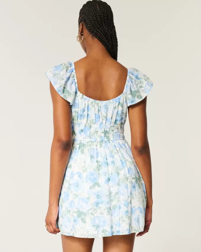 Flutter Sleeve Double-Tie Skort Dress,Flutter Sleeve Double-Tie Skort Dress