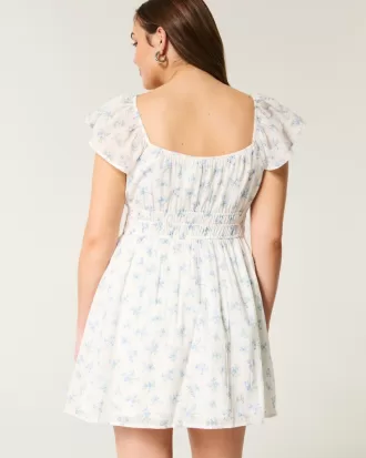 Flutter Sleeve Double-Tie Skort Dress,Flutter Sleeve Double-Tie Skort Dress