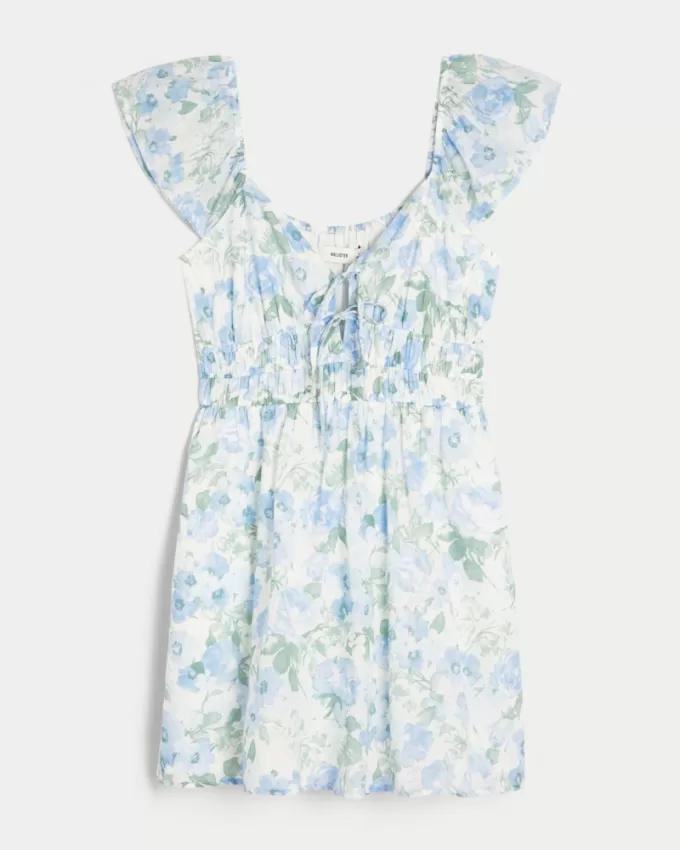 Flutter Sleeve Double-Tie Skort Dress,Flutter Sleeve Double-Tie Skort Dress