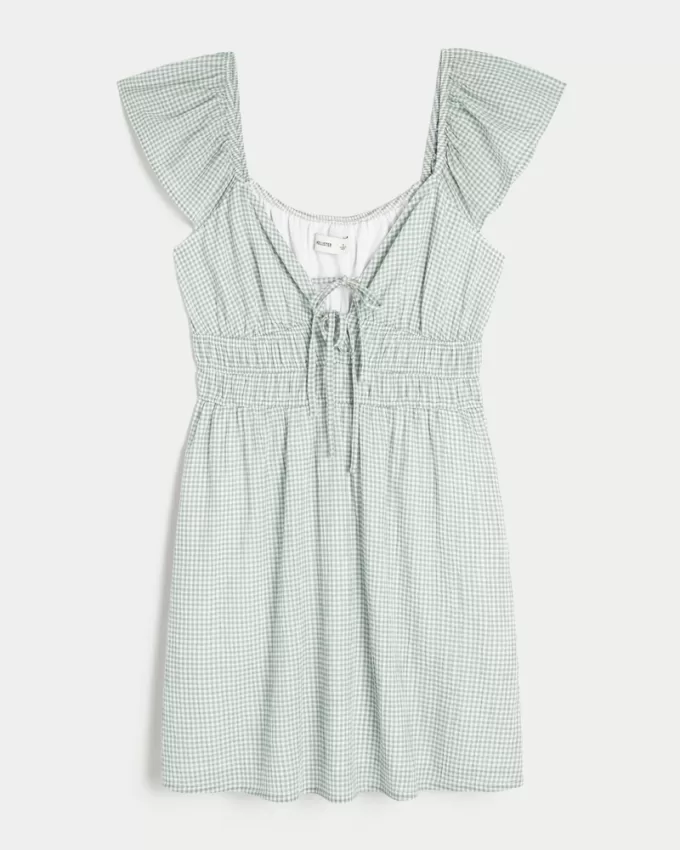 Flutter Sleeve Double-Tie Skort Dress,Flutter Sleeve Double-Tie Skort Dress