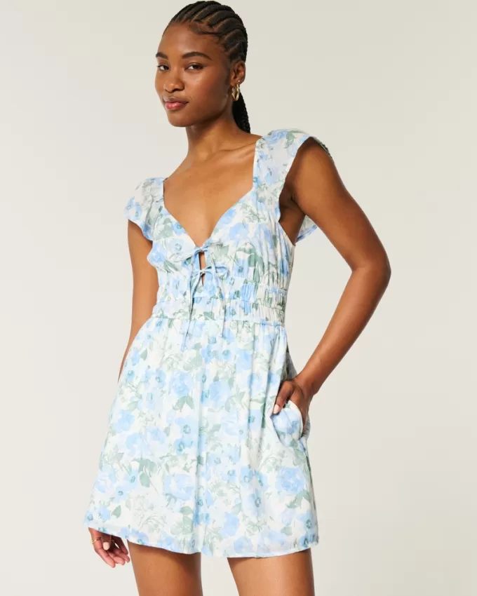 Flutter Sleeve Double-Tie Skort Dress,Flutter Sleeve Double-Tie Skort Dress