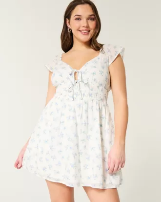 Flutter Sleeve Double-Tie Skort Dress,Flutter Sleeve Double-Tie Skort Dress