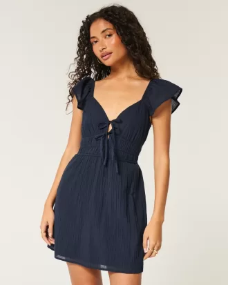 Flutter Sleeve Double-Tie Skort Dress,Flutter Sleeve Double-Tie Skort Dress