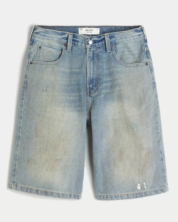 Greased Medium Wash Super Baggy Denim Shorts,Greased Medium Wash Super Baggy Denim Shorts