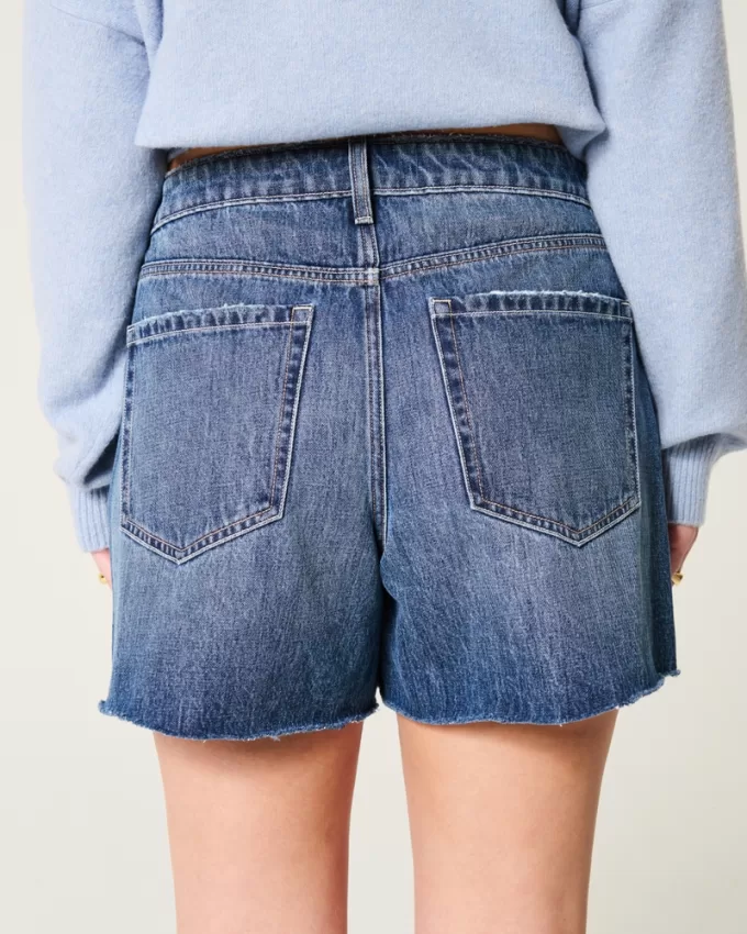 High-Rise Medium Dark Wash Relaxed Denim Shorts 5″,High-Rise Medium Dark Wash Relaxed Denim Shorts 5″
