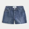 High-Rise Medium Dark Wash Relaxed Denim Shorts 5″,High-Rise Medium Dark Wash Relaxed Denim Shorts 5″
