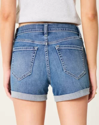 High-Rise Medium Wash Denim Shortie Shorts,High-Rise Medium Wash Denim Shortie Shorts