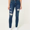 High-Rise Ripped Dark Wash Super Skinny Jeans,High-Rise Ripped Dark Wash Super Skinny Jeans