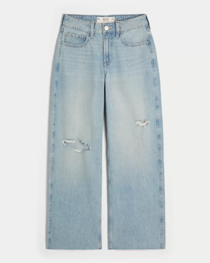 High-Rise Ripped Light Wash Baggy Jeans,High-Rise Ripped Light Wash Baggy Jeans