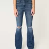 High-Rise Ripped Medium Wash Flare Jeans,High-Rise Ripped Medium Wash Flare Jeans